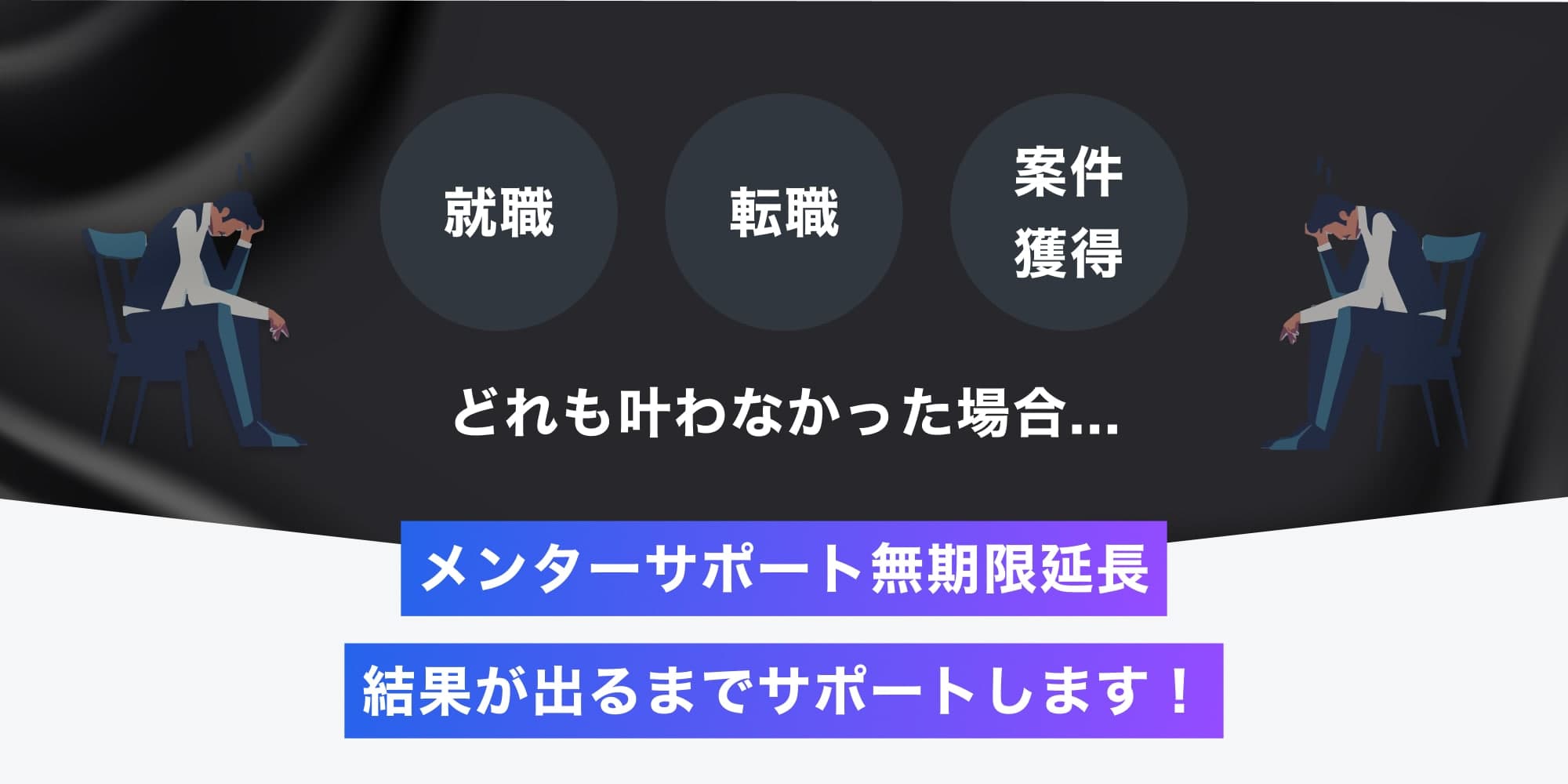 就職 転職 案件獲得 どれも叶わなかった場合… メンターサポート無期限延長 結果が出るまでサポートします!